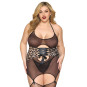 Guépière grande taille en fine résille avec serre taille à laçage et porte jarretelles