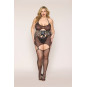 Guépière grande taille en fine résille avec serre taille à laçage et porte jarretelles