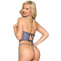 Bustier seins nus avec porte jarretelles et string bleu