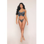Bustier dentelle florale et résille avec strass et string assorti