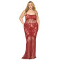 Nuisette longue grande taille en résille rouge