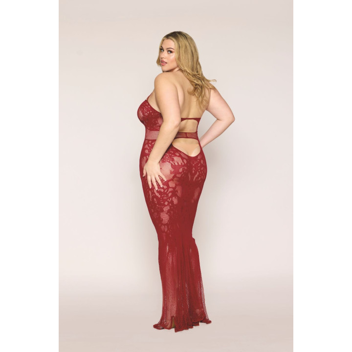 Nuisette longue grande taille en résille rouge