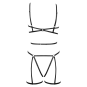 Ensemble 3 pièces soutien-gorge harnais, porte-jarretelles et string