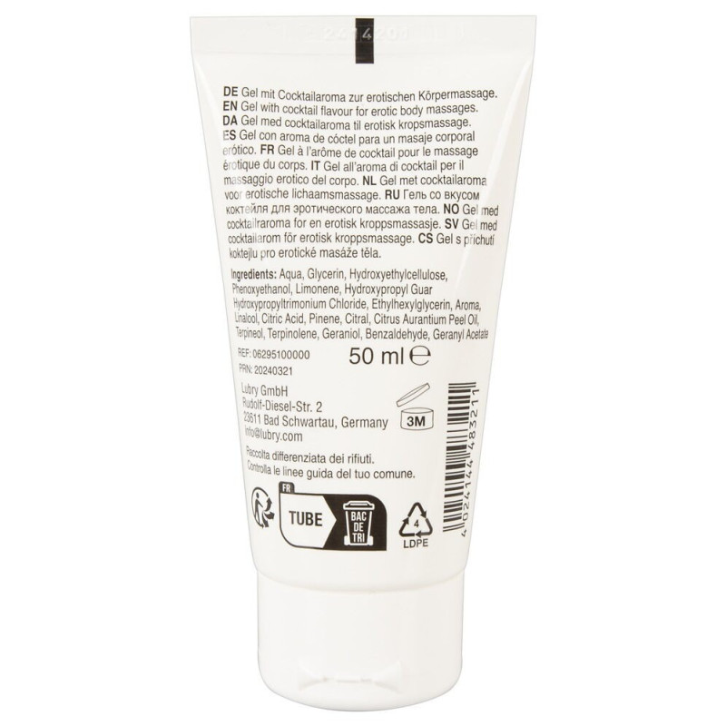 Lubrifiant et gel de massage végétalien comestible sex on the beach goût fruité  50ml