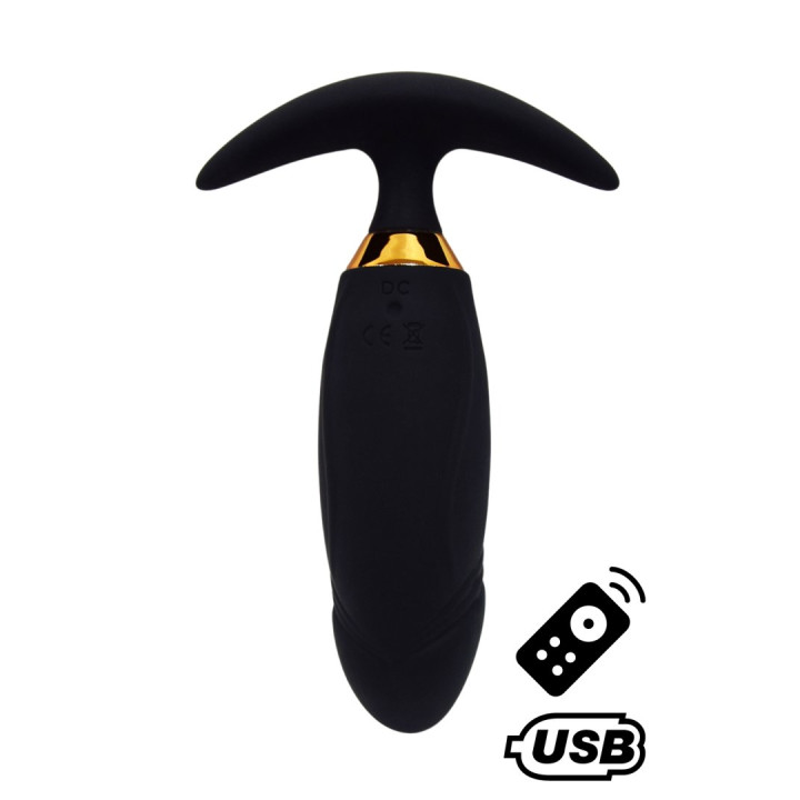 PEACH, Plug Vibrant noir long USB avec télécommande, dans un silicone médical doux et lisse