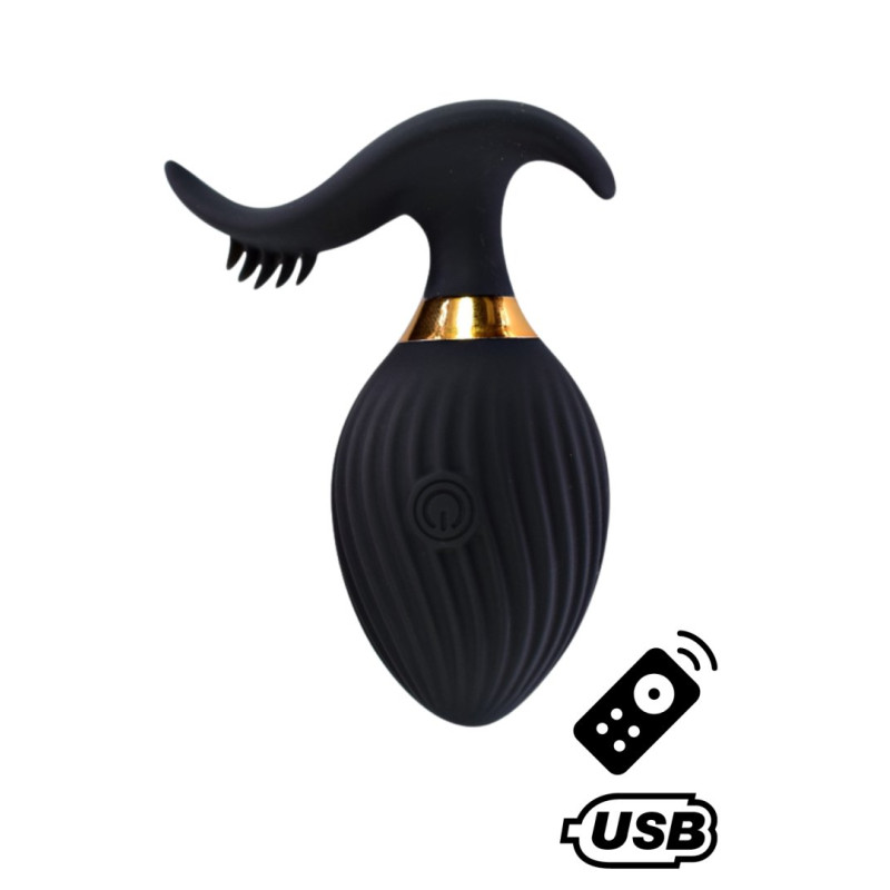 WAVE +, Un Œuf vibrant noir USB avec stimulation clitoridienne, doté d'une télécommande