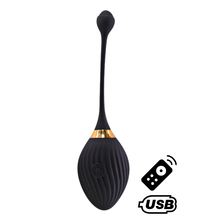WAVE, Un Œuf vibrant noir USB avec télécommande, dans un silicone médical doux et lisse