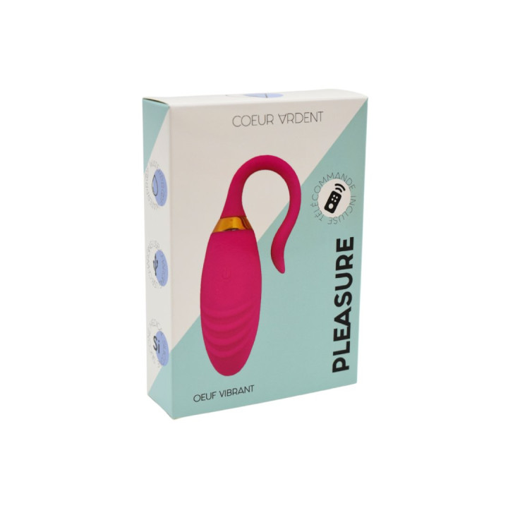 PLEASURE, Un Œuf vibrant USB avec télécommande, dans un silicone médical doux et rainuré