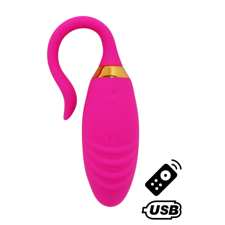 PLEASURE, Un Œuf vibrant USB avec télécommande, dans un silicone médical doux et rainuré