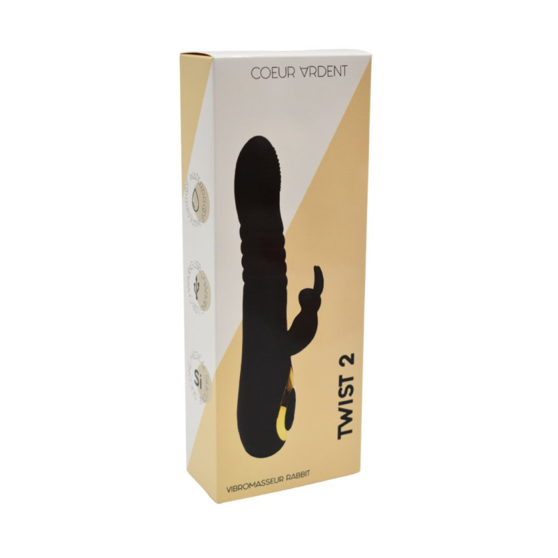 TWIST 2 Noir, Vibromasseur Rabbit "va-et-vient" USB en silicone médical, doté de 18 modes de stimulation