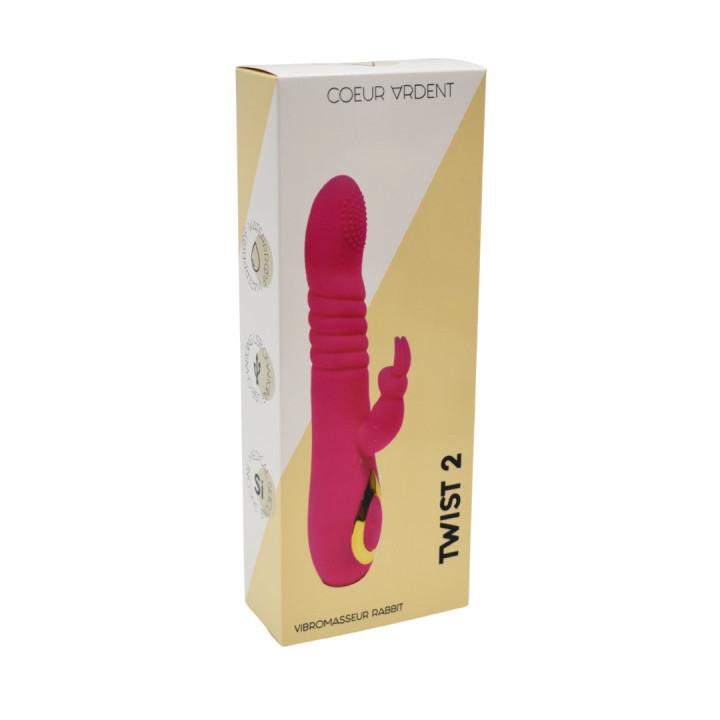 TWIST 2 Rose, Vibromasseur Rabbit "va-et-vient" USB en silicone médical, doté de 18 modes de stimulation