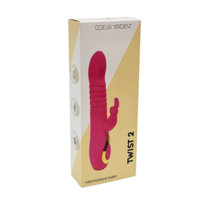 TWIST 2 Rose, Vibromasseur Rabbit "va-et-vient" USB en silicone médical, doté de 18 modes de stimulation
