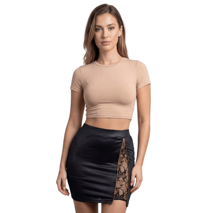 Jupe courte noire Kyra avec zip fonctionnel sur le côté