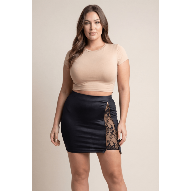 Jupe courte noire Kyra avec zip fonctionnel sur le côté