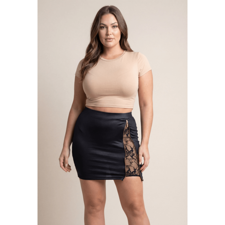 Jupe courte noire Kyra avec zip fonctionnel sur le côté