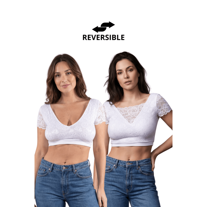 Top sexy court blanc bi matière réversible