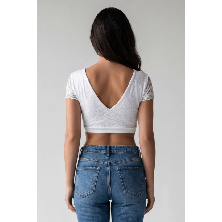 Top sexy court blanc bi matière réversible