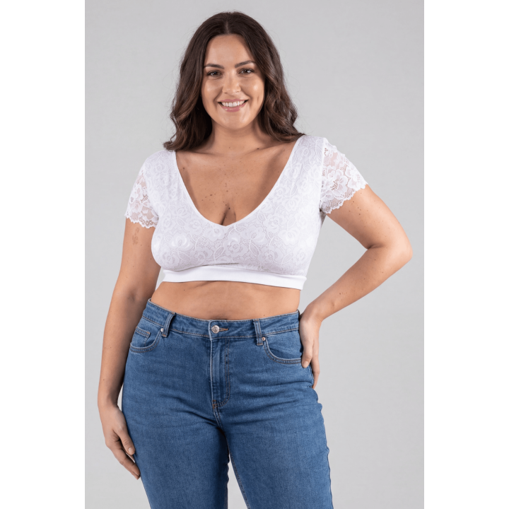 Top sexy court blanc bi matière réversible