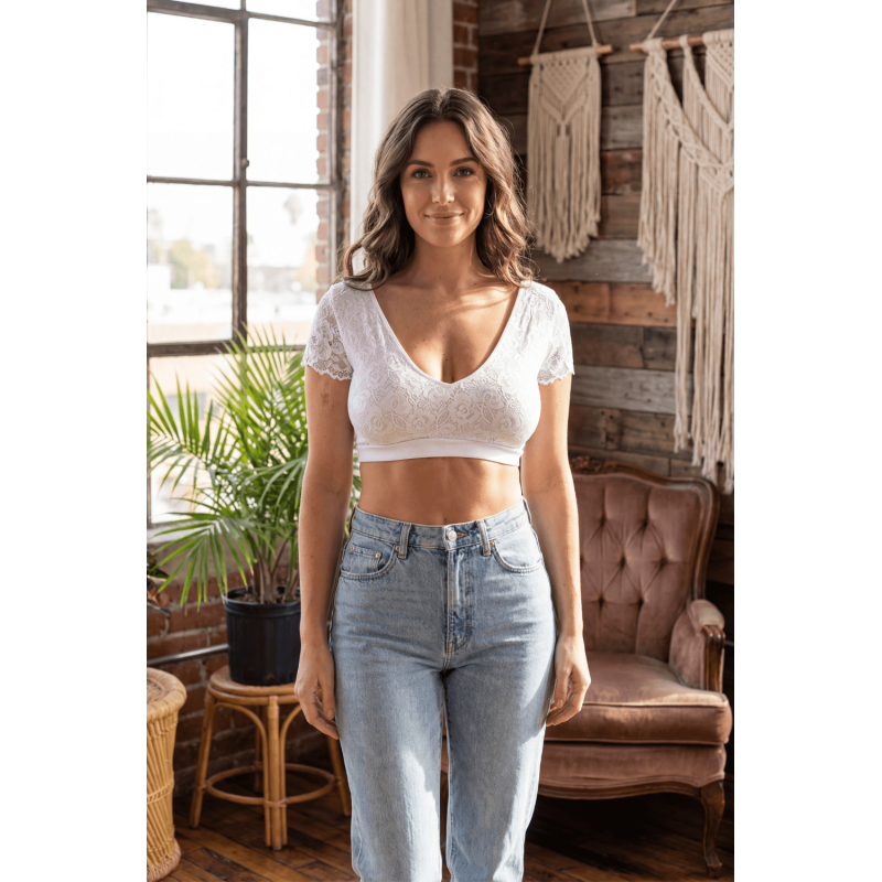 Top sexy court blanc bi matière réversible