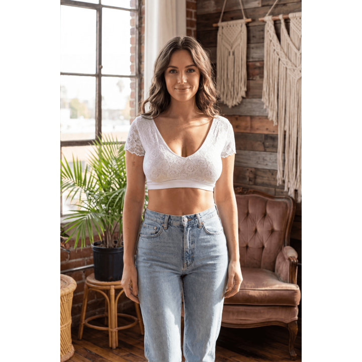 Top sexy court blanc bi matière réversible