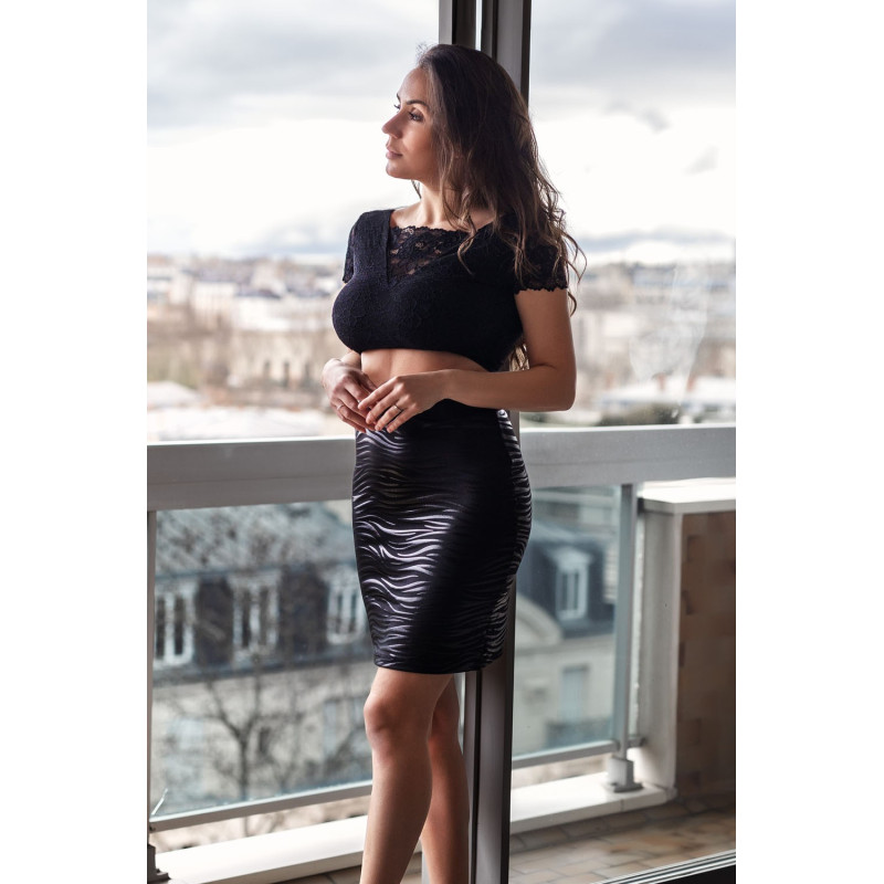 Jupe longue noire imprimé zébré Emma