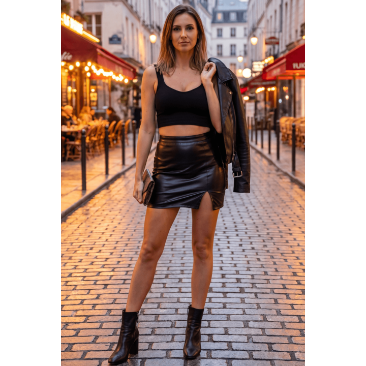 Jupe sexy courte noire wetlook Alessia
