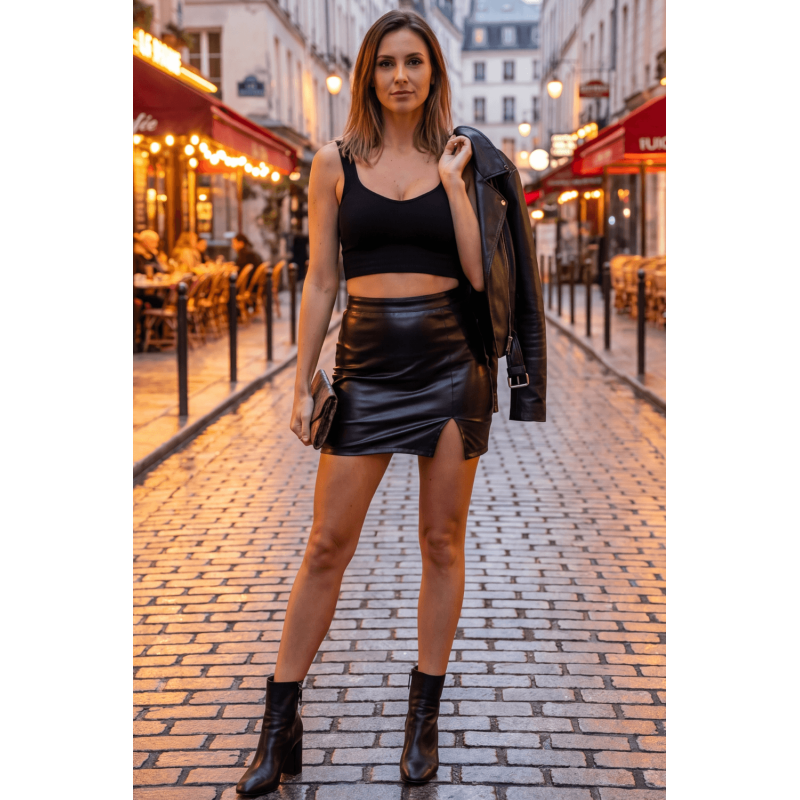 Jupe sexy courte noire wetlook Alessia