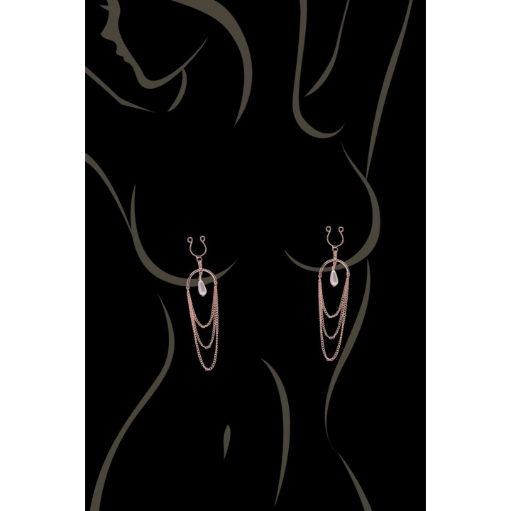 Bijoux de seins avec 3 chainettes doré rose et une perle