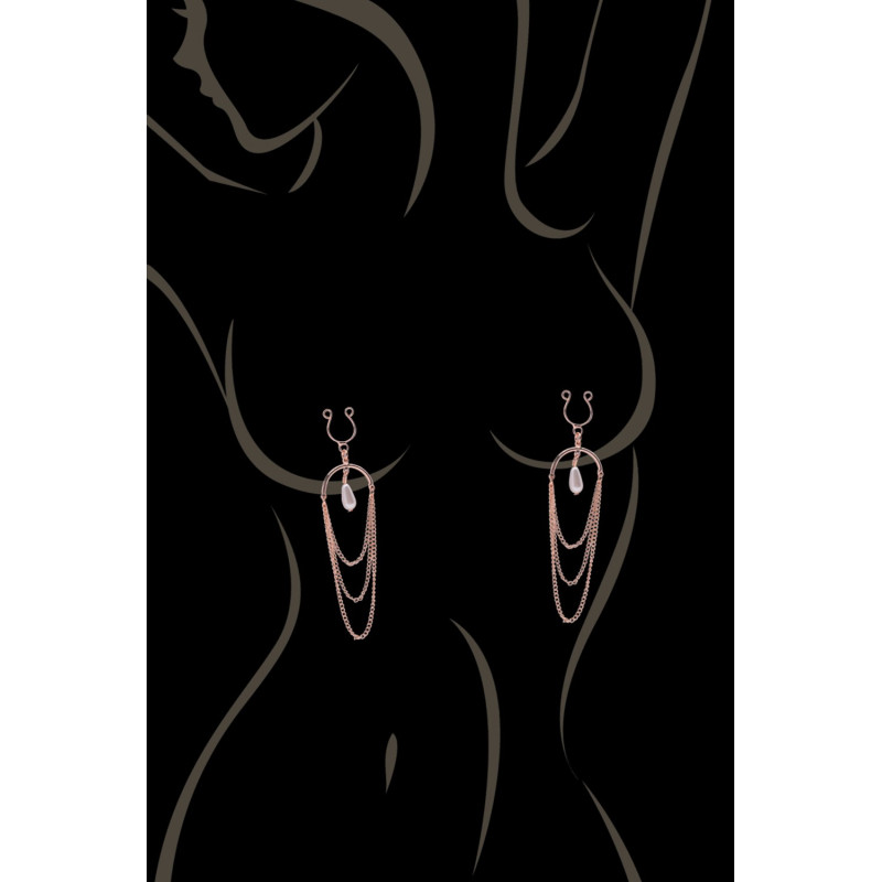 Bijoux de seins avec 3 chainettes doré rose et une perle