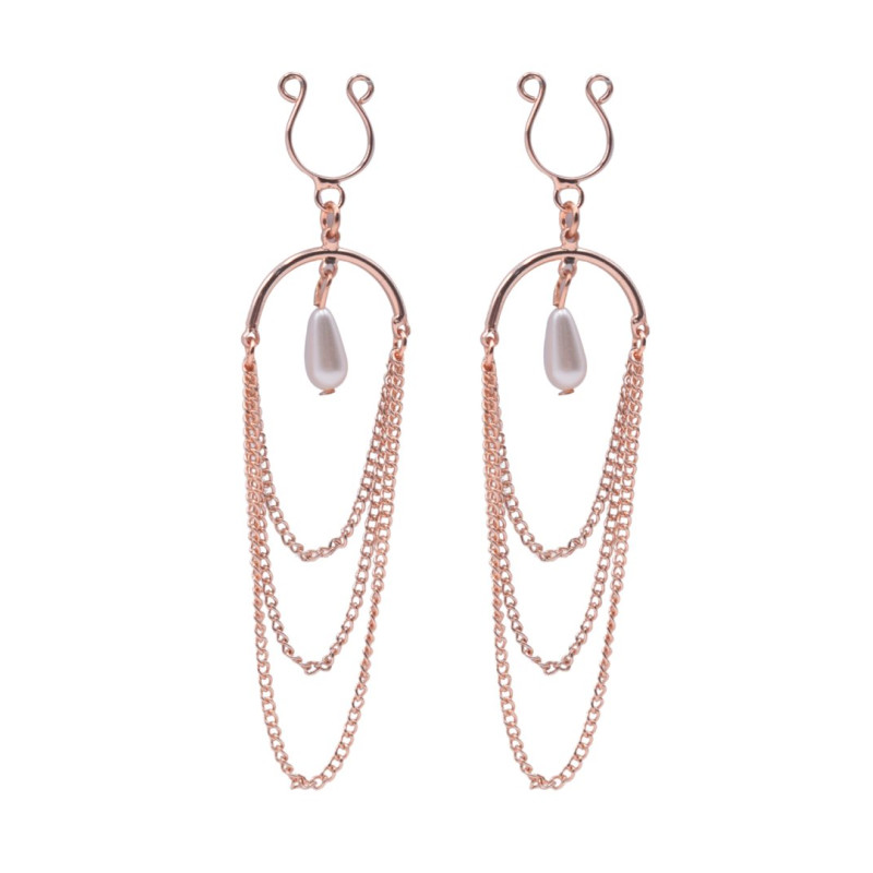Bijoux de seins avec 3 chainettes doré rose et une perle