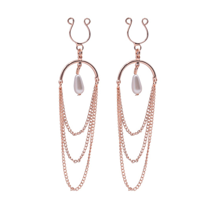 Bijoux de seins avec 3 chainettes doré rose et une perle