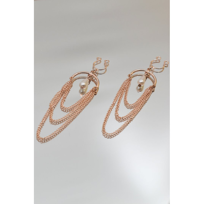 Bijoux de seins avec 3 chainettes doré rose et une perle