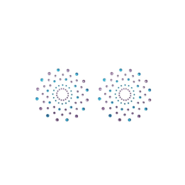 Paire de cache tétons adhésifs strass bleu et violet