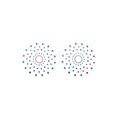 Paire de cache tétons adhésifs strass bleu et violet
