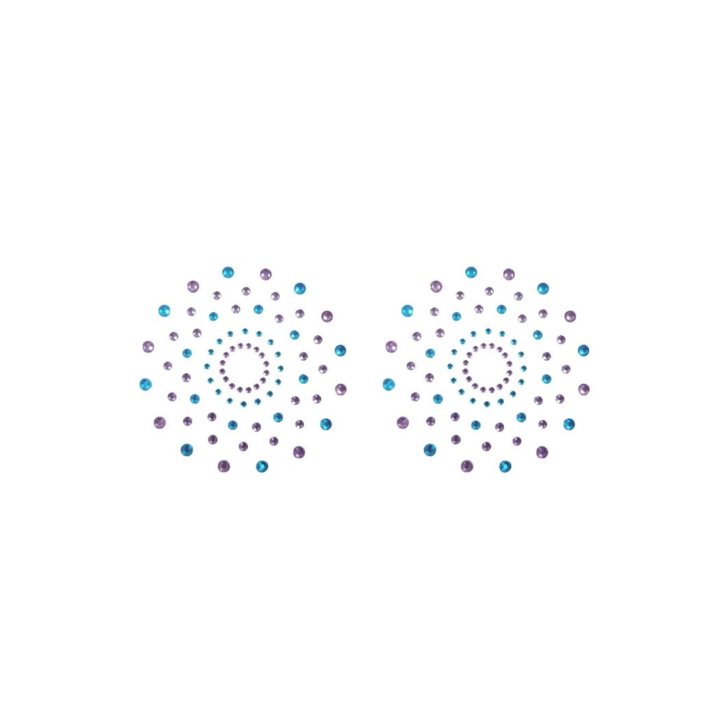 Paire de cache tétons adhésifs strass bleu et violet