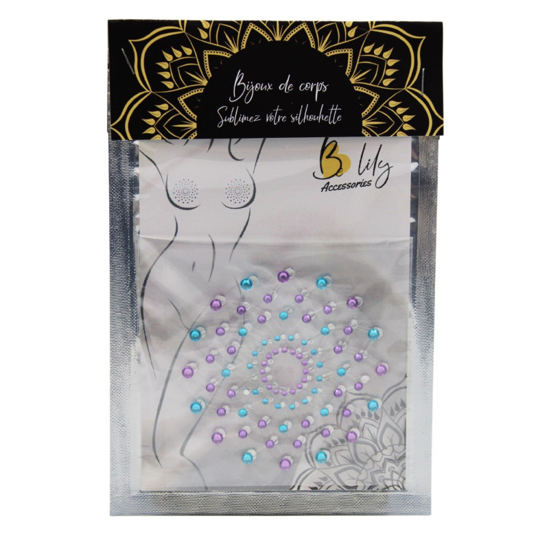Paire de cache tétons adhésifs strass bleu et violet