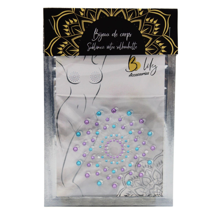 Paire de cache tétons adhésifs strass bleu et violet
