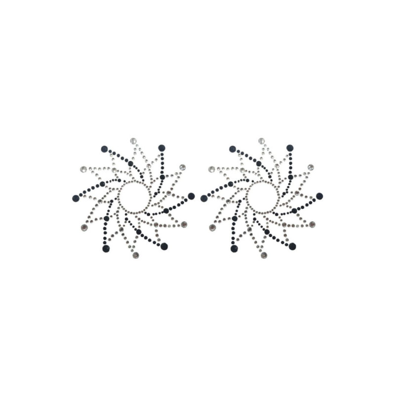 Paire de cache tétons adhésifs strass noir et blanc