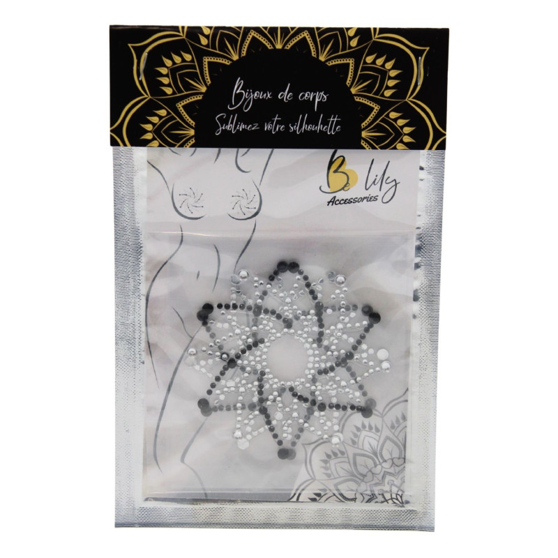 Paire de cache tétons adhésifs strass noir et blanc