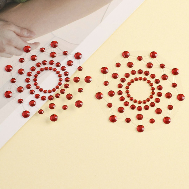 Paire de cache tétons adhésifs strass rouge