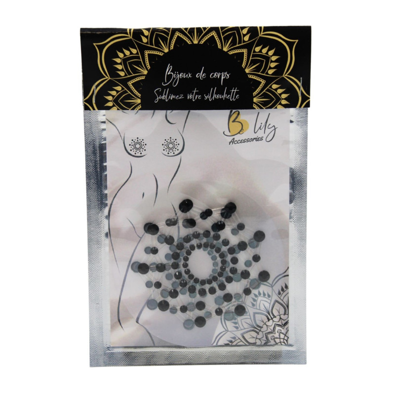 Paire de cache tétons adhésifs strass noir