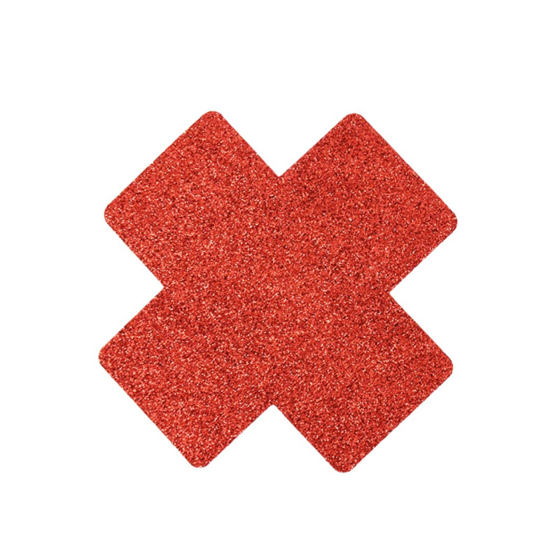 Paire de cache tétons adhésifs croix pailletée rouge