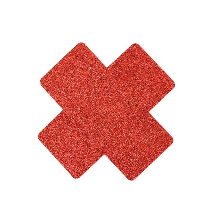 Paire de cache tétons adhésifs croix pailletée rouge
