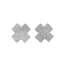 Paire de cache tétons adhésifs croix pailletée blanc