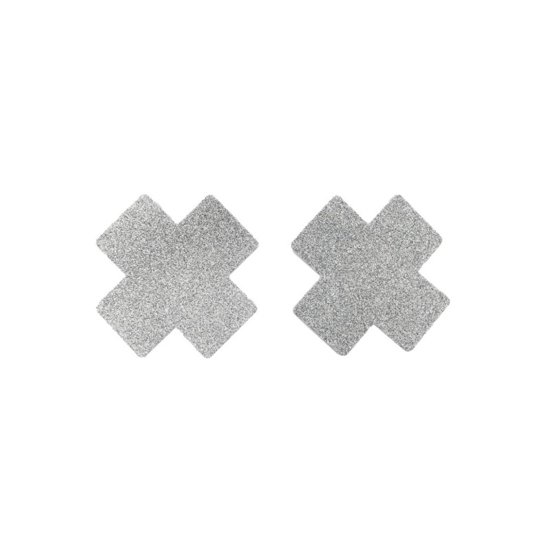 Paire de cache tétons adhésifs croix pailletée blanc