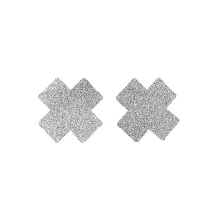 Paire de cache tétons adhésifs croix pailletée blanc