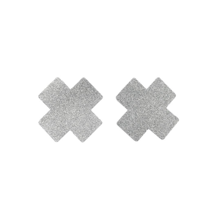 Paire de cache tétons adhésifs croix pailletée blanc
