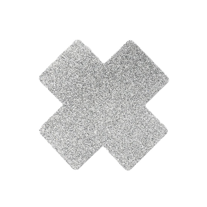Paire de cache tétons adhésifs croix pailletée blanc