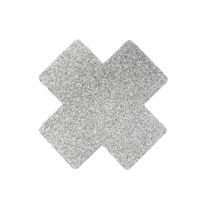 Paire de cache tétons adhésifs croix pailletée blanc