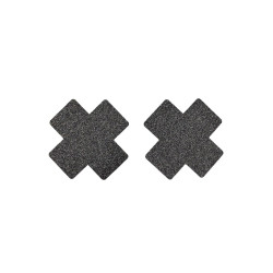 Paire de cache tétons adhésifs croix pailletée noir